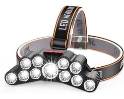 Hoofdlamp - Hoofdlamp LED oplaadbaar - Hoofdlampen - Hoofdlamp Oplaadbaar - 11 LED-koplampen - 18000 lumen - 500 meter bereik - Verstelbaar - 4 Standen