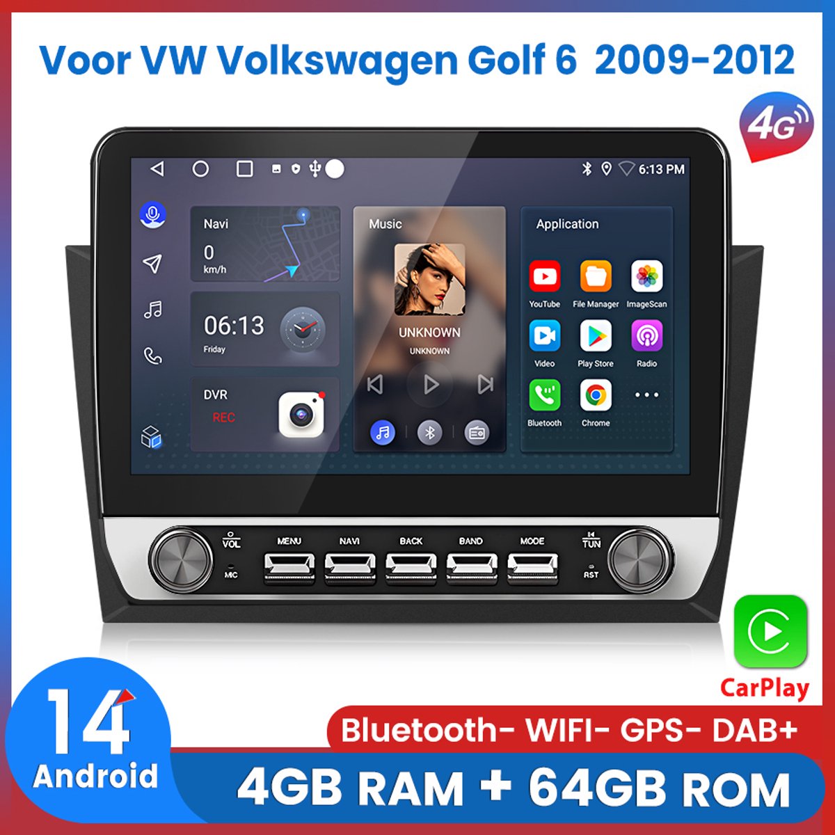 Awesafe 10.1 Inch IPS Autoradio - Geschikt Voor Volkswagen Golf 6 2009 t/m 2012 - Android14 - Draadloos Apple Carplay & Android Auto - RAM 2GB + ROM 64GB - 4 Core processor - Bluetooth & Wifi GPS Navigatie - 2009 2010 2011 2012