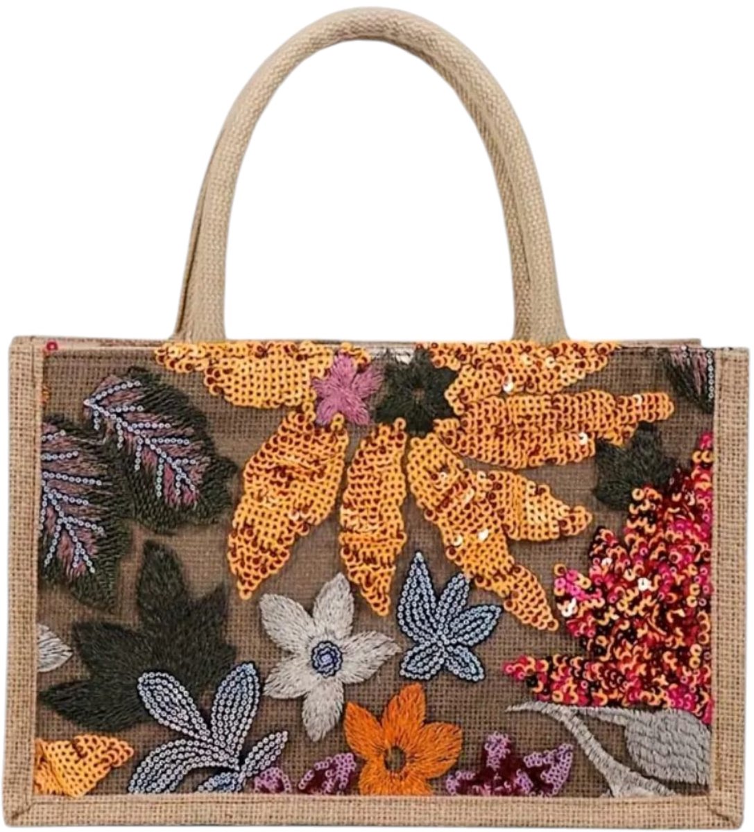 Minis Gifts Luxe Geborduurde Dames Tas Oranje Pailletten Bloemen Design Handtas Shopper Cadeau Voor Verjaardag Moederdag Valentijnsdag Kerst Bruiloft Jubileum
