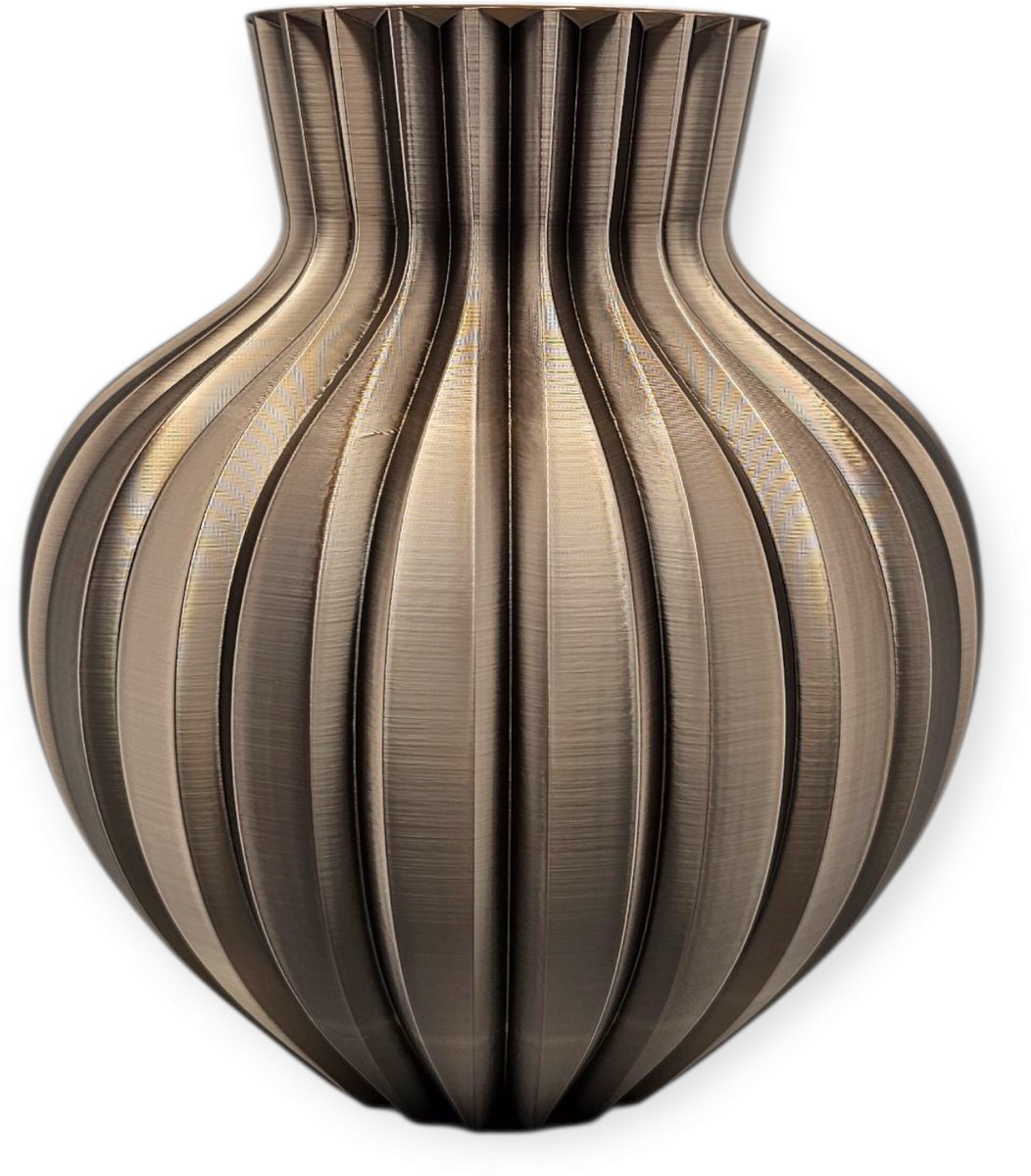 Layerzz Ribbelvaas - 3D geprint - Trendy kleur - voor Droogbloemen en zijdebloemen - duuurzaam Kopergoud