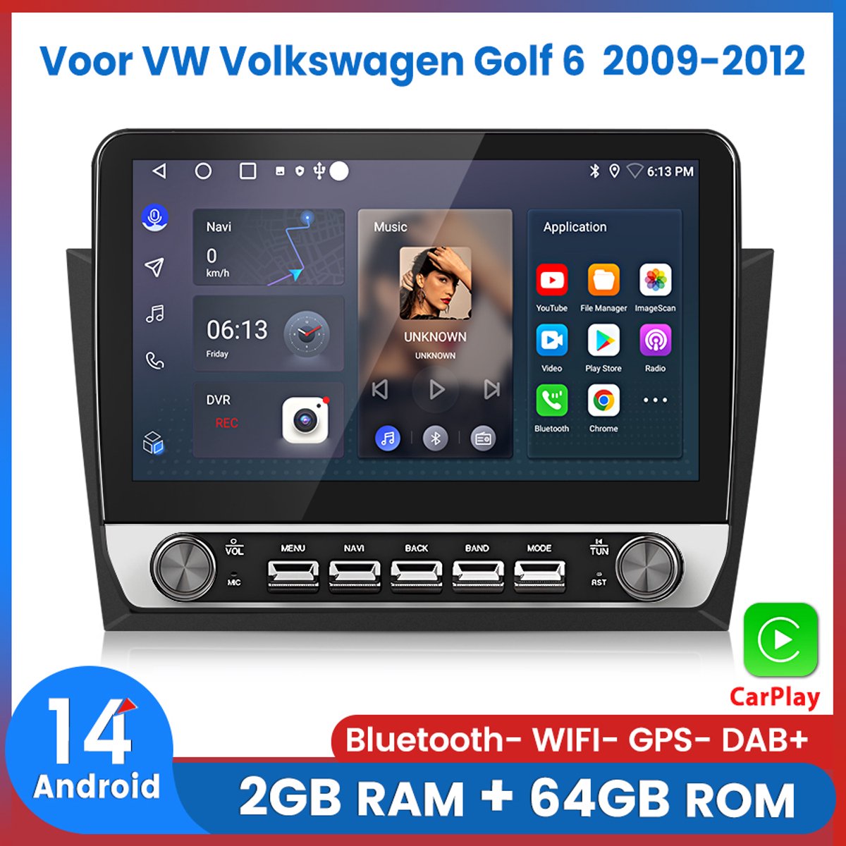 Awesafe 10.1 Inch IPS Autoradio - Geschikt Voor Volkswagen Golf 6 2009 t/m 2012 - Android 14 - Draadloos Apple Carplay & Android Auto - RAM 2GB + ROM 64GB - 4 Core processor - Bluetooth & Wifi GPS Navigatie - 2009 2010 2011 2012