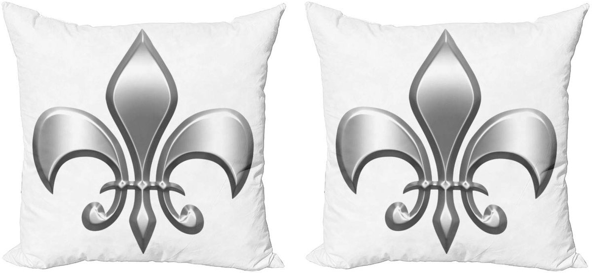 ABAKUHAUS Fleur De Lis Kussenhoezen – 2x50x50 cm – Dubbelzijdig bedrukt, mikrofaser, rits Wit grijs