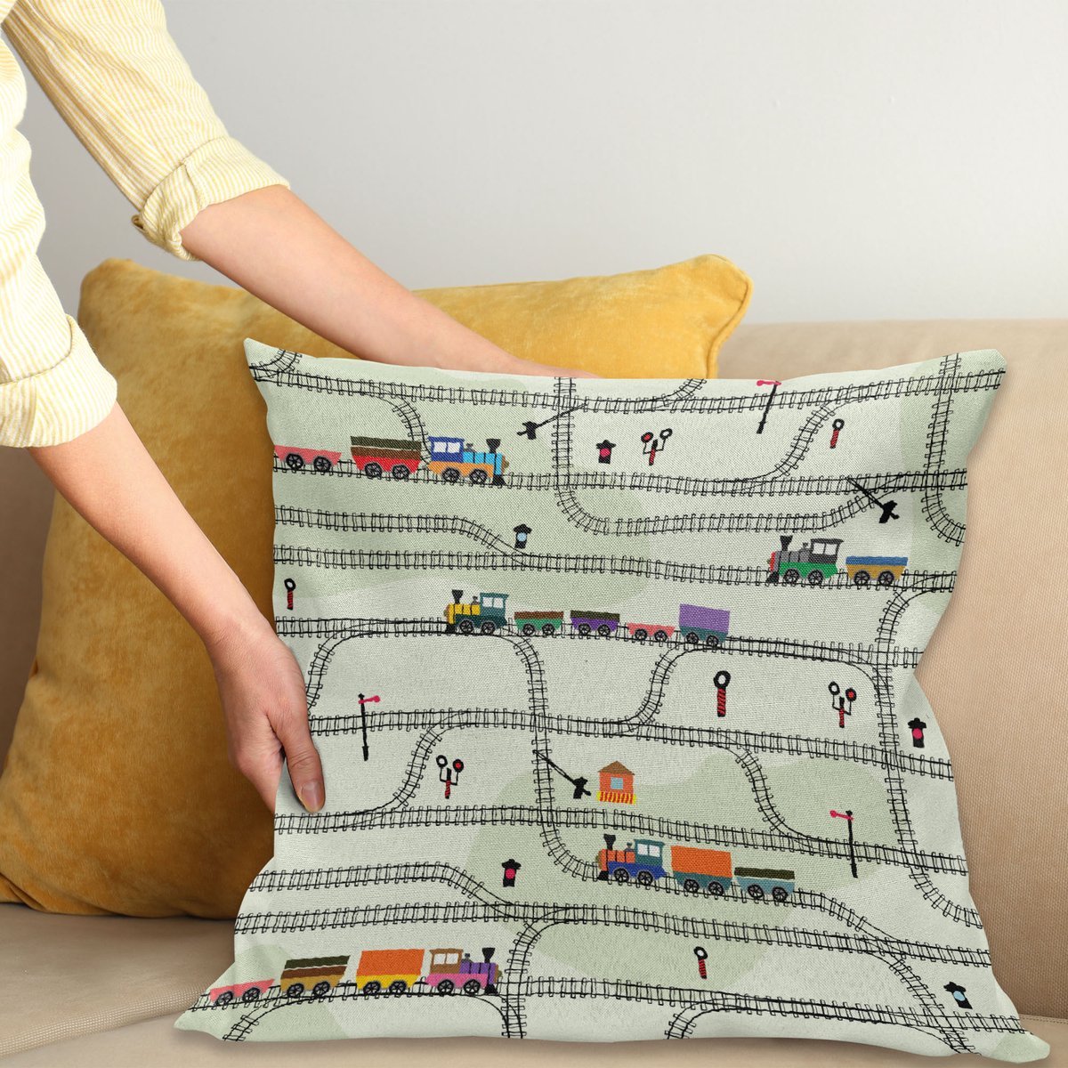 ABAKUHAUS Trein-kussenhoes – Dubbelzijdig bedrukt, 50x50 cm Lila