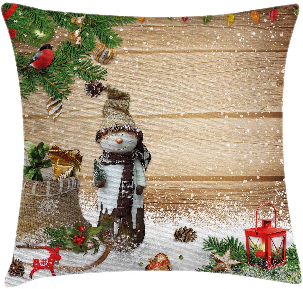 ABAKUHAUS Kerstkussenhoes – Sneeuwman in de tuin – Dubbelzijdig bedrukt – 45x45 cm Multicolor