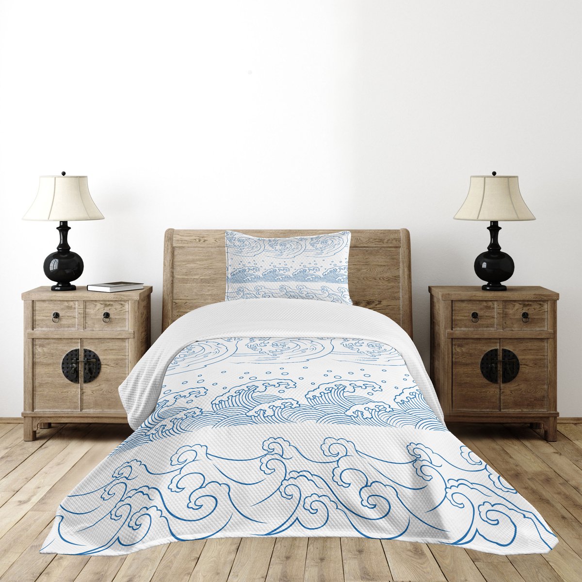 ABAKUHAUS Sprei-set – Kanagawa-golf Blauw/Wit 170x220