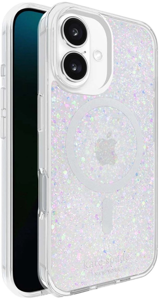 KATE SPADE NEW YORK, MagSafe Hoesje Geschikt voor Apple iPhone 16 Design Chunky Glitter Schokbestendig, Transparant