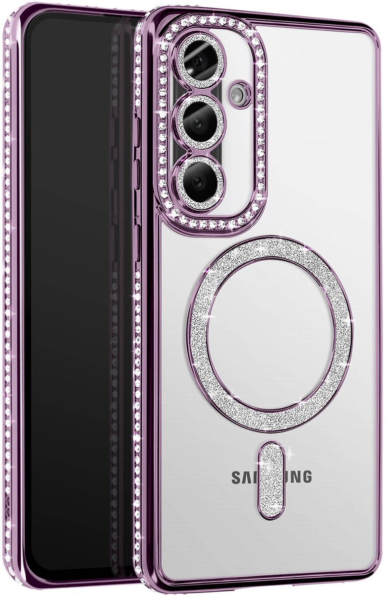 Avizar Diamond hoesje Geschikt voor Samsung Galaxy A56 MagSafe Omtrek Strass, Paars