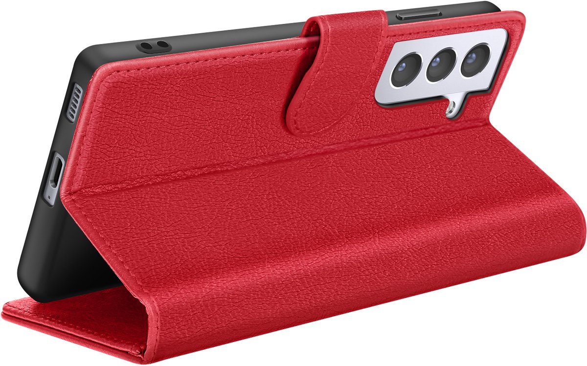 Zanae, Hoesje geschikt voor Galaxy S21 - Wallet Case met Stand & Magneetsluiting, Rood