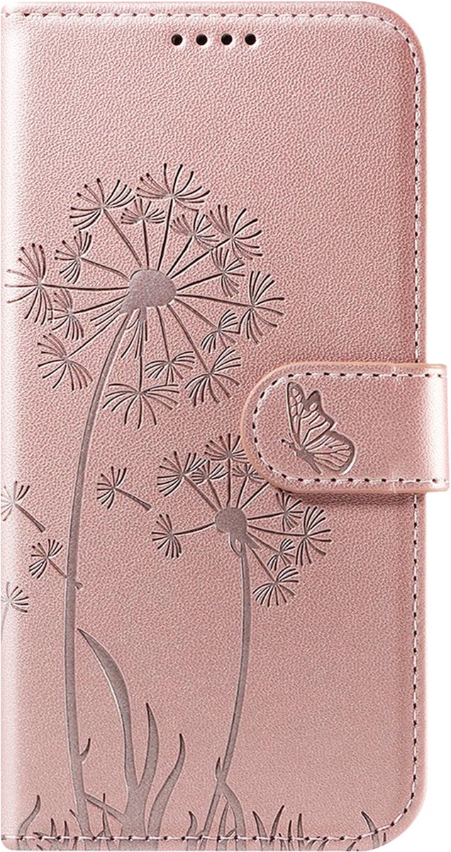 Zanae, Wallet Case for Geschikt voor Apple iPhone 13 / 14 Premium Design Flowers Butterfly, Champagneroze