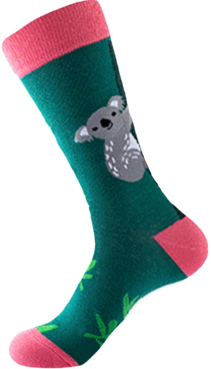 Dames sokken - groen - roze - leuke print koala - 36 - 40 - cadeau voor haar - geschenk vrouwen sokken - Kerst cadeau - verjaardagscadeu