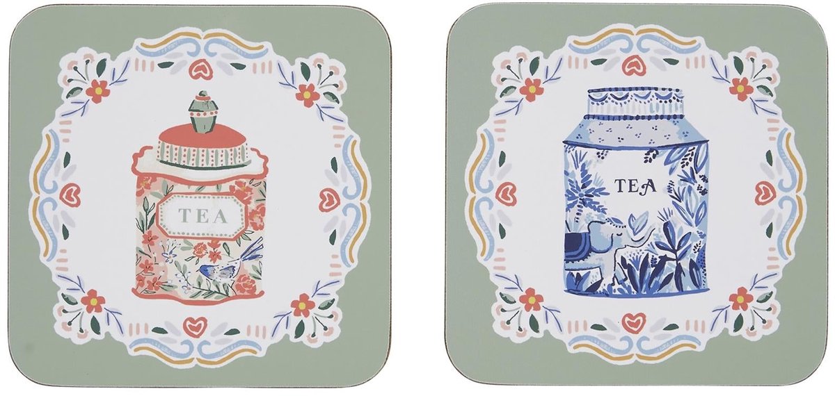 Onderzetters Tea Tins - VIER stuks - Onderzetter voor mok glas of beker