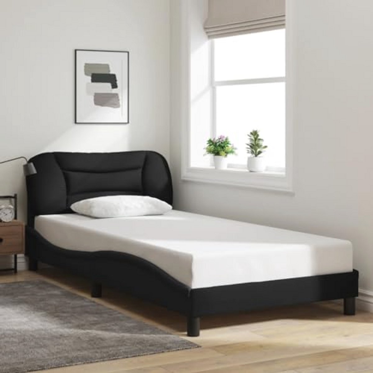 Bedframe met Hoofdeinde van Stof - Zwart - 100x200 cm - Eenpersoonsbed - Slaapkamermeubilair