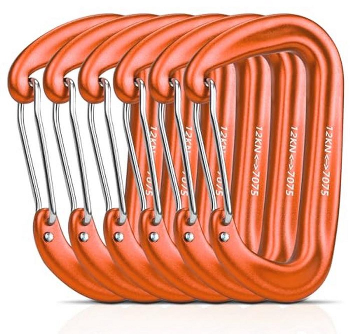Karabijnhaken Set van 6 - 12 kN (1200 kg) - Lichtgewicht en Duurzaam Aluminium voor Kamperen, Vissen, en Wandelen