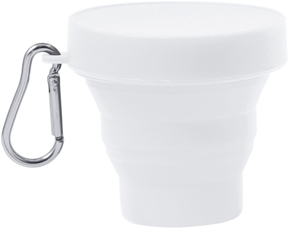Opvouwbare siliconen beker met deksel en karabijnhaak - Wit - 160ml