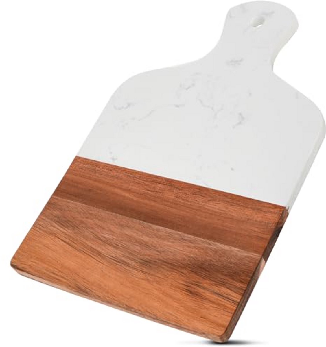 Witte snijplank van marmer en acaciahout voor kaas en vlees - 30 x 20 cm