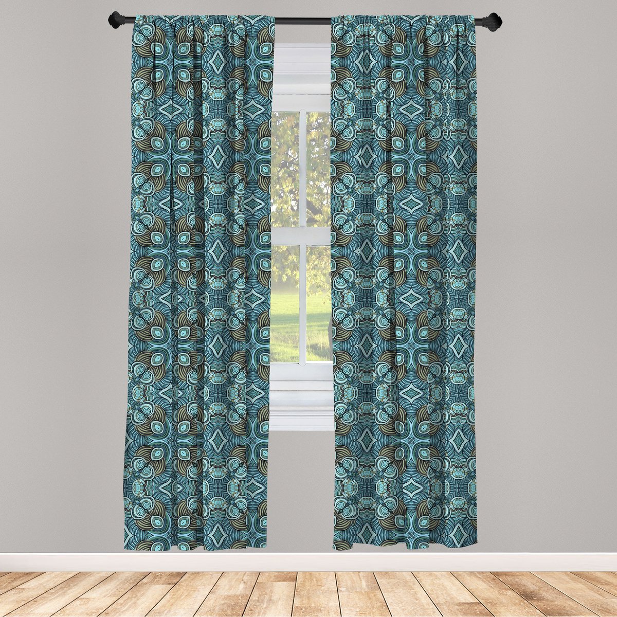 ABAKUHAUS Raamgordijnen – etnisch Aqua Hippie – 2x75x225 cm