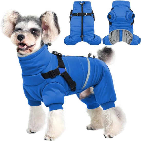 PcEoTllar Waterdichte hondenjas voor kleine honden, warme reflecterende jas met harnas voor de winter, ski-kostuum, katoen, hondentrui