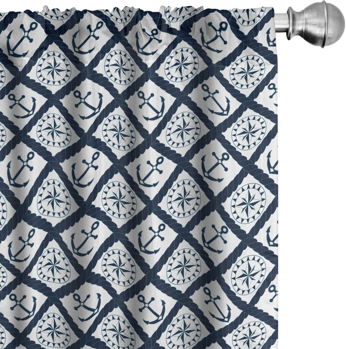 ABAKUHAUS Marine Voorhangen – Ankerwindroos – 2x75x225 Indigo Wit