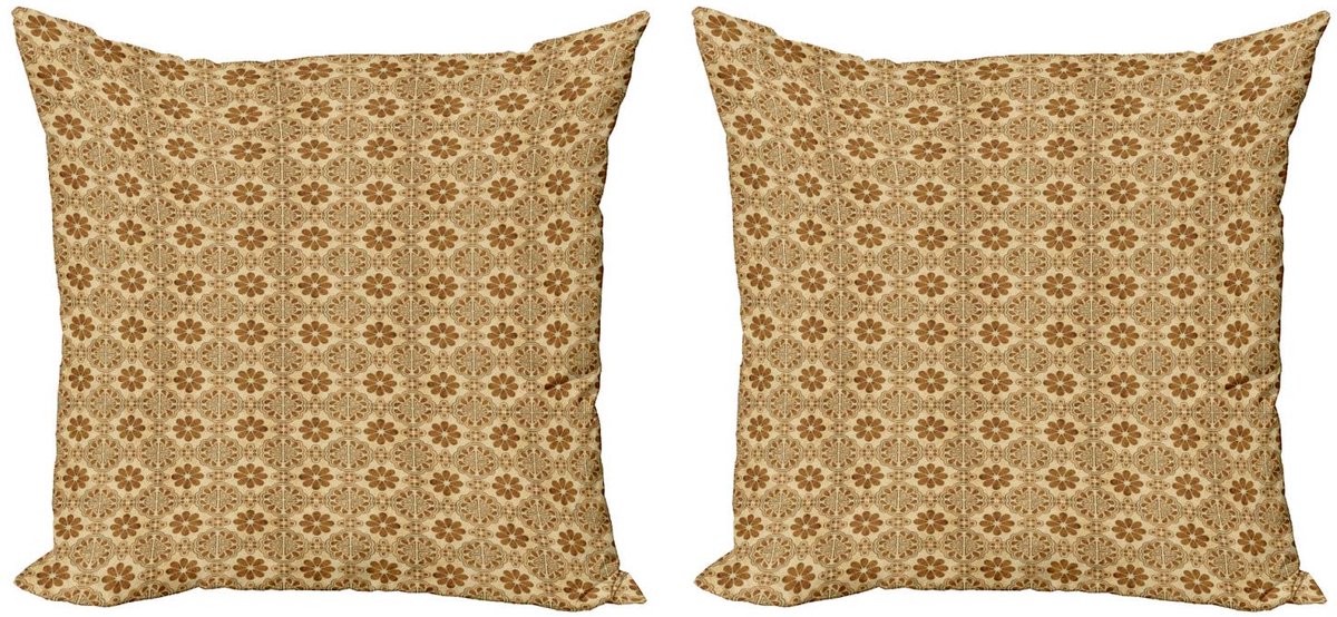 ABAKUHAUS Retro Kussenhoes – Set van 2 kussenhoezen van 45x45 cm – Microfiber – Tan & Caramel