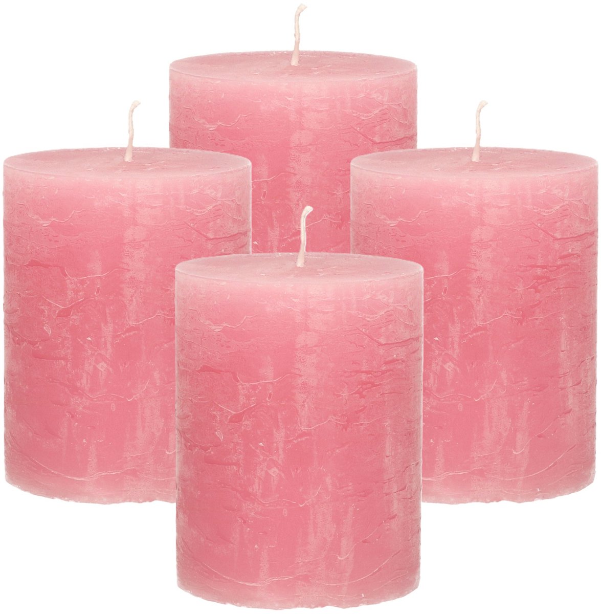 Atmosphera Stompkaars - 4x - oudroze - 7 x 9 cm - middel rustiek model - cilinderkaars roze - kaarsen