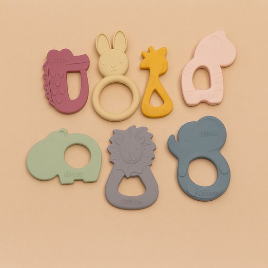 AliRose - BijtRing Set - 7 stuks - DIEREN - Multi Color - BPA-vrij - Platinum Siliconen