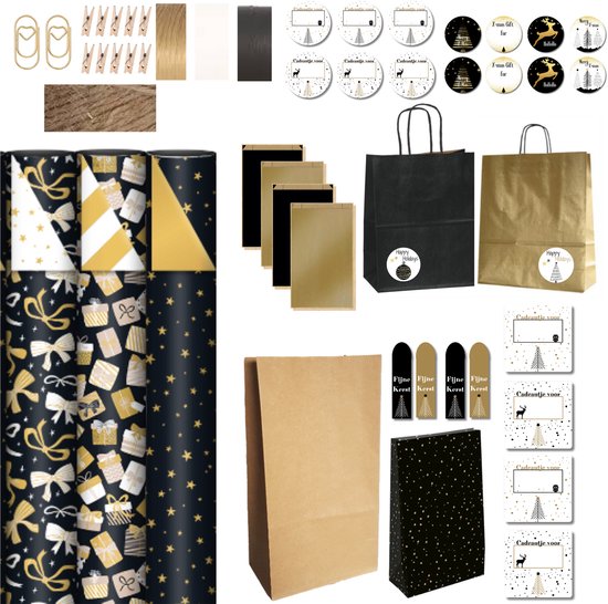 Sinterklaas Emballage Set - Autocollants Cadeaux Pour Sinterklaas - Sacs Cadeaux - Etiquettes Cadeaux - Etiquettes Cadeaux - Clips - Pinces - Cadeaux Sinterklaas Chaussures Cadeaux Bel emballage