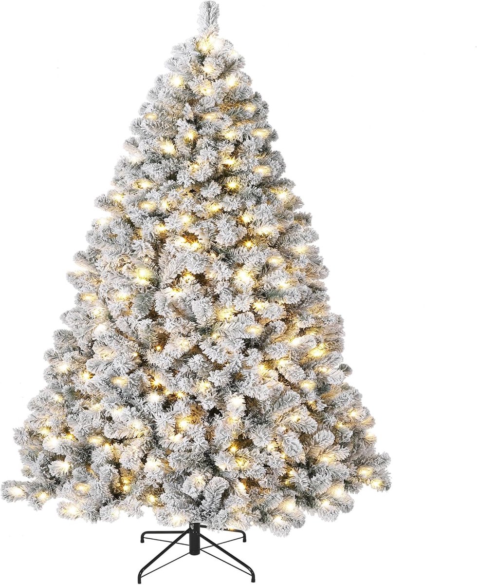 Kunstkerstboom – 180 cm – Met Verlichting – besneeuwd –250 LED – Warm Wit – PVC Dennenboom – Wit