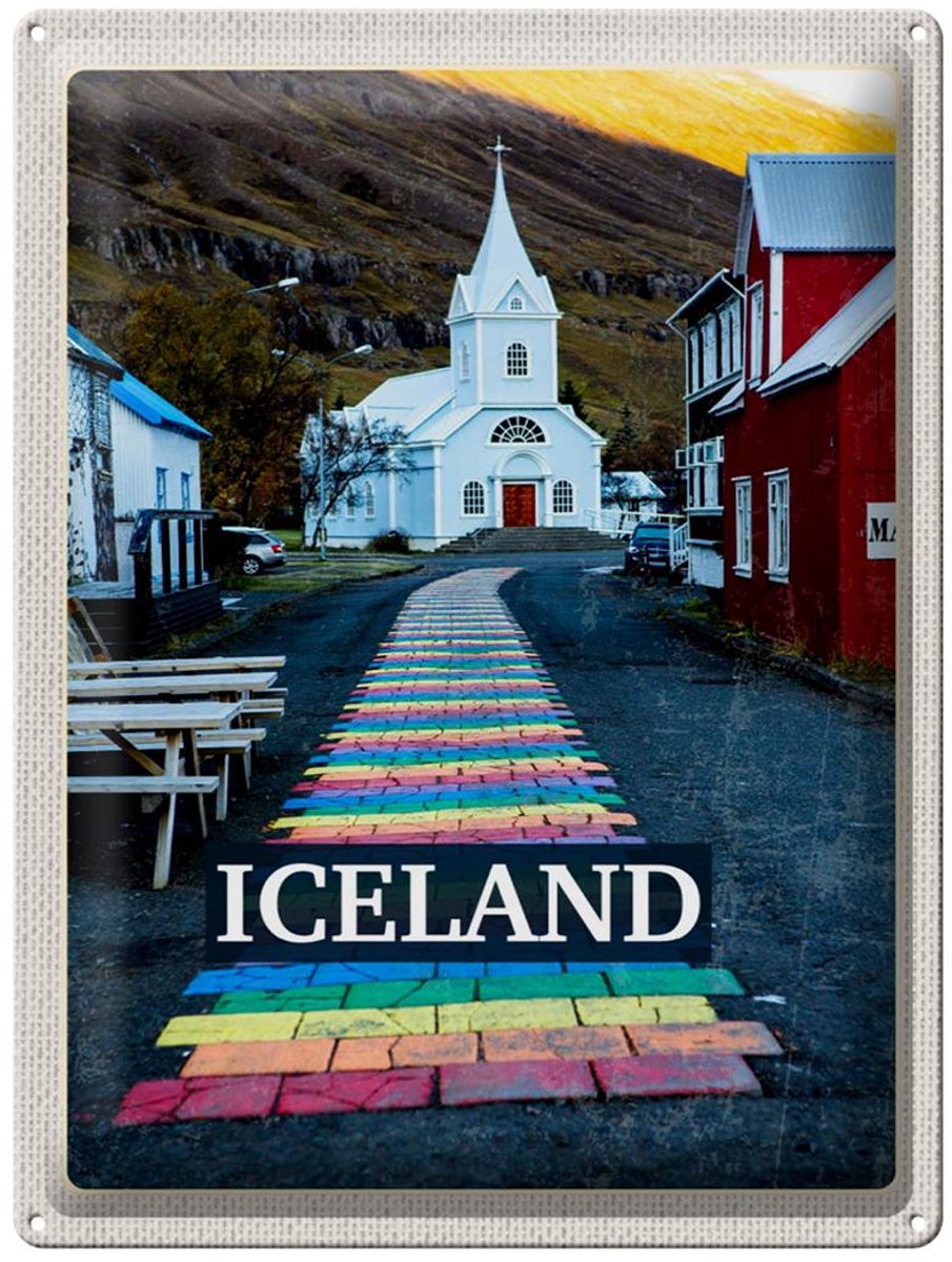 Blechschild Reise 30x40cm Iceland Iselstaat Kirche