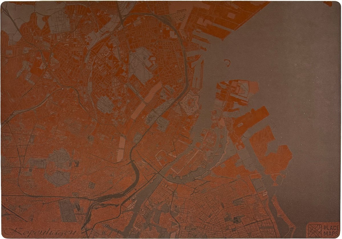 Place Maps Gegraveerde Kunstlederen Placemat Kopenhagen Kastanjebruin 1 stuk