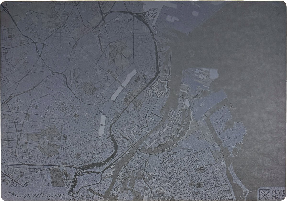 Place Maps Gegraveerde Kunstlederen Placemat Kopenhagen Leigrijs 1 stuk