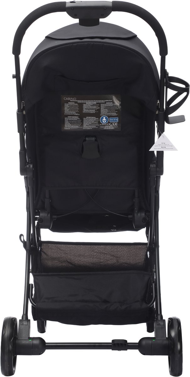 Cabino® Buggy Compact PLUS + Makkelijk Inklapbaar - Geschikt Voor Vliegtuig (Handbagage) & tot 22kg Wandelwagen Buggy Met Verstelbare Rugleuning en Grote Boodschappenmand Inclusief Reishoes & Bekerhouder – Zwart – foto 5