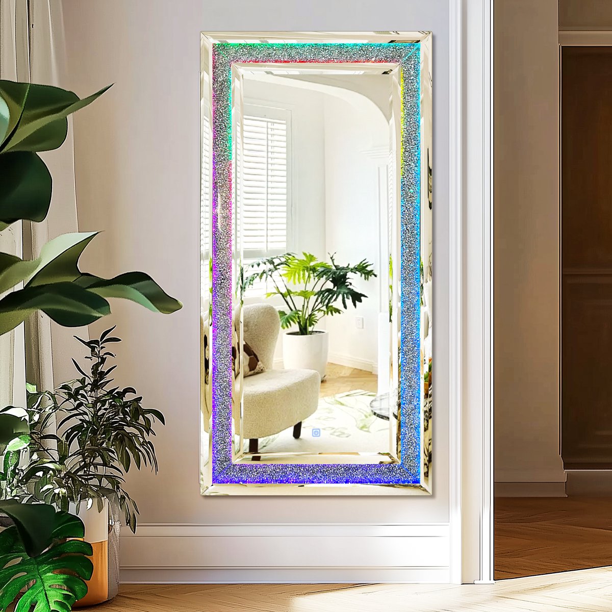 Artloge Wandspiegel - Rechthoek - RGB Verlichting - Crushed Diamond