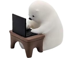 Handgemaakte miniatuur laptopcomputer programmeur beer beeldje sculptuur ornament voor thuis of op kantoor bureaubladdecoratie cadeau leuke bureaudecoraties