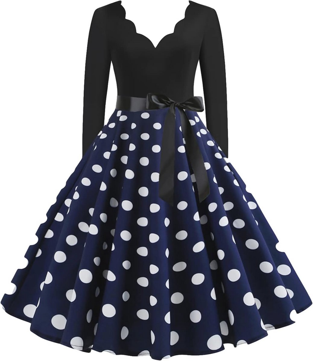 Vintage Kleurblok Swing Jurk voor Vrouwen met V-hals