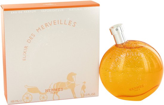 Hermès Elixir des Merveilles Eau de Parfum (100 ml) met kartonnen verpakking.