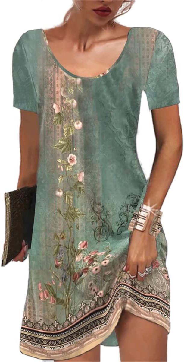 Bohemian Mini-jurk met Korte Mouwen voor Dames in Meer Kleuren