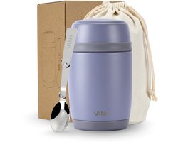 VANN® Thermos Lunchpot 450ML – Soepbeker To Go, Yoghurt Beker To Go – Muesli Beker met Lepel – Thermos Voedselcontainer - Greypurple