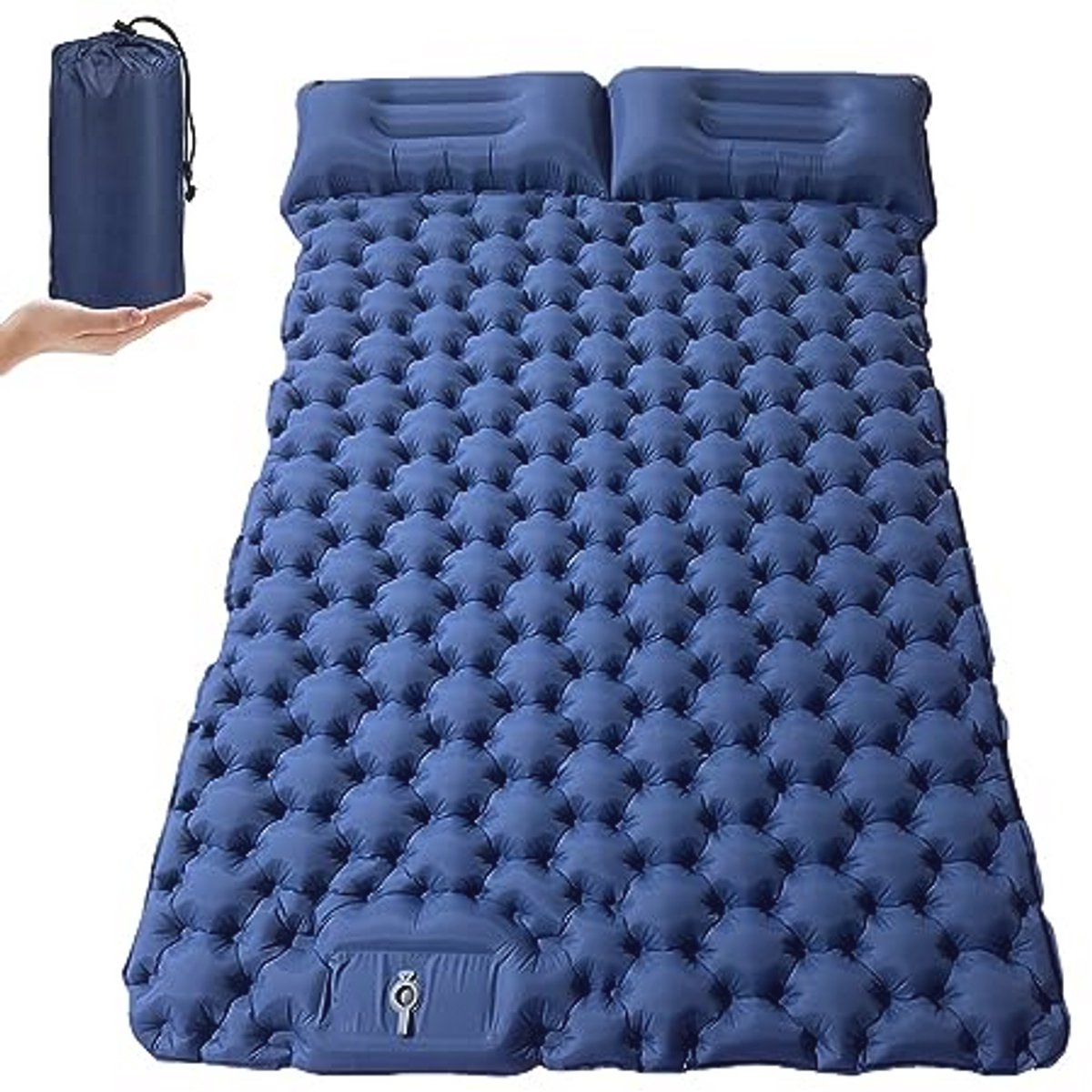 2-persoons zelfopblazend camping slaapmatras met geïntegreerd kussen en pedaalluchtpomp