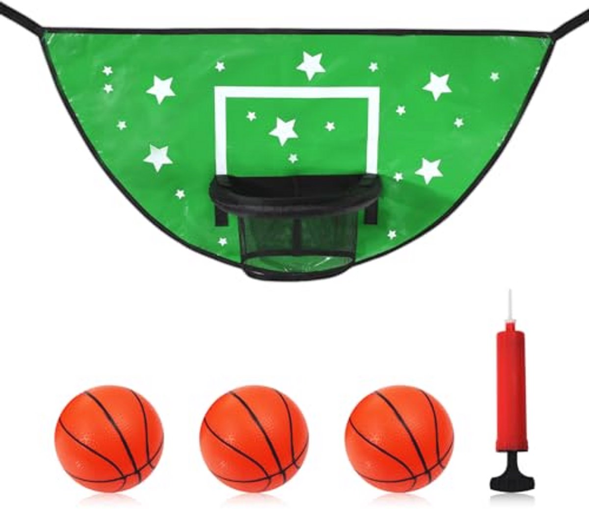 Verstelbare Basketbalring voor Trampolines met Ballen en Luchtpomp - Geschikt voor Binnen en Buiten