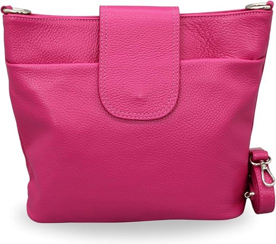 Sac bandoulière femme BELCHOME Ellie, sac bandoulière en cuir véritable fait main avec bandoulière en cuir et large bandoulière à motifs, 7 compartiments, imperméable, élégant, fabriqué en Italie, rose