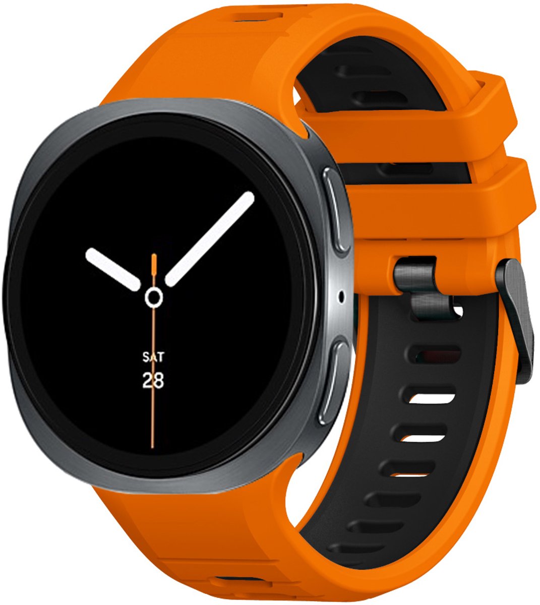 Stravo Twee-kleurige Siliconen Horlogeband – Geschikt voor Samsung Galaxy Watch 8 40mm / 44mm / Galaxy Watch 8 Classic 46mm – Premium Sportband met Contrasterende Kleuren - Oranje/zwart