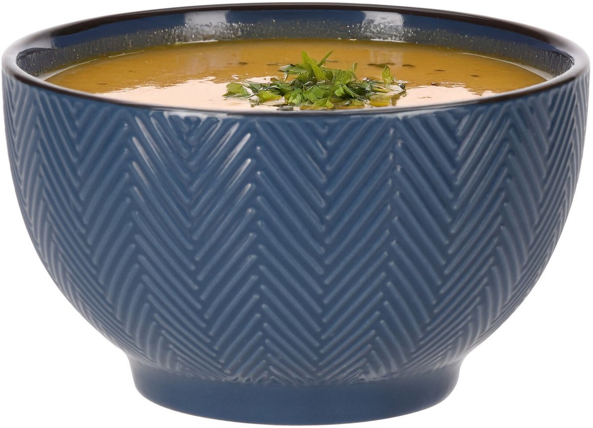 Siaki Soepkom Fishbone - blauw - 14 x 8 cm - keramiek - kommetjes/schaaltjes - 680 ml