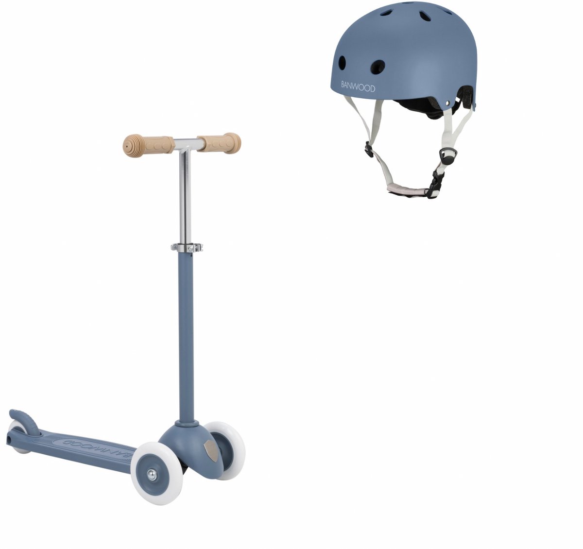 Banwood Eco Scooter + Eco Fietshelm - Deep Sea - kinderstep - kinder helm - voordeelset