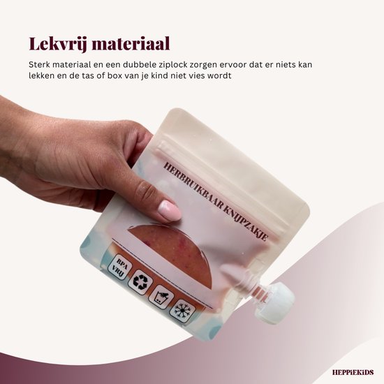 Heppiekids® Knijpzakjes Herbruikbaar - 10 stuks - voor babyvoeding, babysnacks of babyhapjes - Hervulbare knijpfruit zakjes - BPA-vrij - Lekvrij - Vaatwasserbestendig - Herbruikbaar