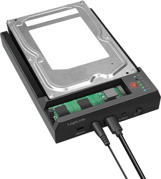 Logilink Quickport - HDD / SSD Dockingstation Schächte: 2 - 2.5 / 3.5 gemeinsam genutzt, M.2 (6,4 cm/8,9 cm gemeinsam genutzt) - M.2 NVMe Card / SATA 6Gb/s - USB 3.2 (Gen 2) - Schwarz (QP0031) van LogiLink — afbeelding 2