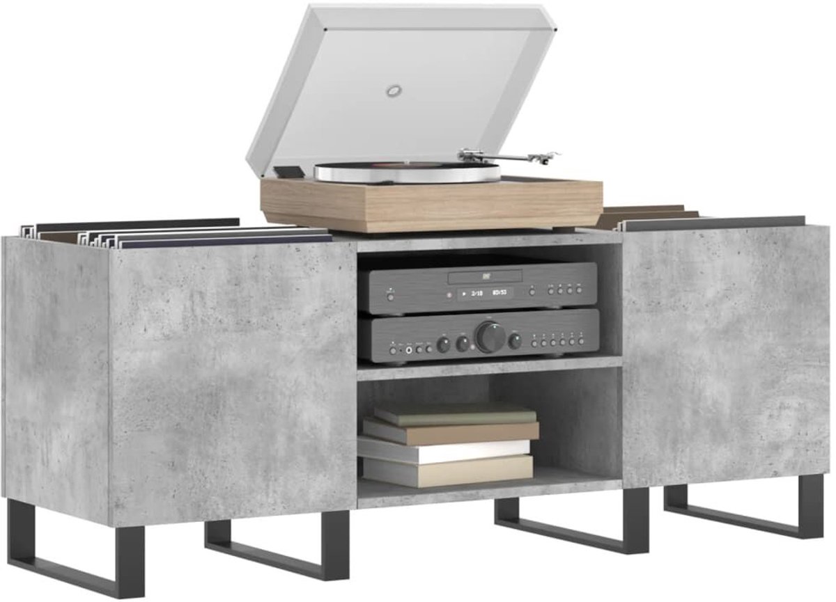 Platenspeler Meubel - LP-kast - Platenspelerkast - Draaitafelstandaard - Platenspelerstandaard - Vintage Displayplank - Betongrijs