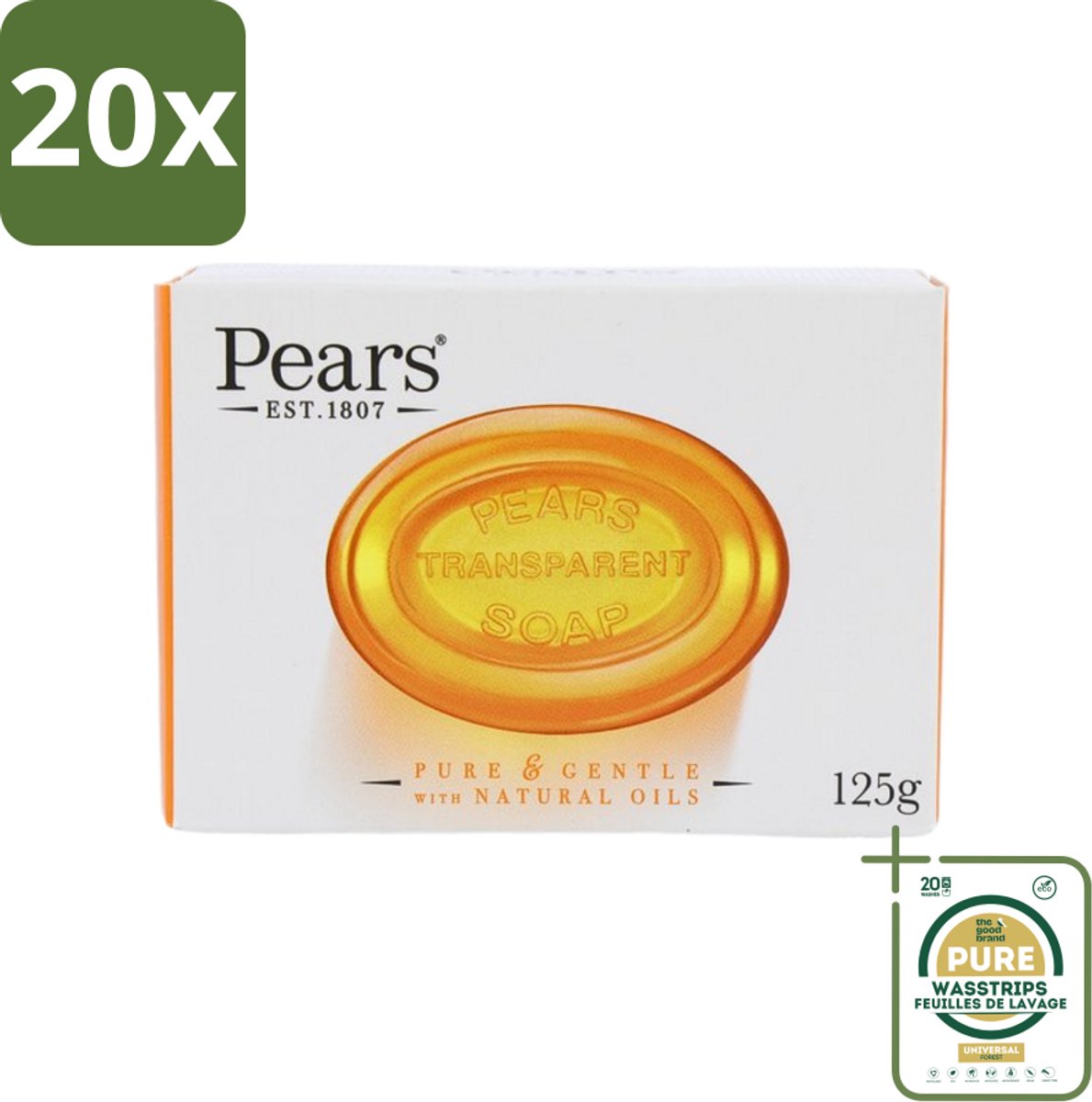 20 x Pears - Zeep - Transparant - Zacht - 125 Gr - Grootverpakking - Pears Zeep - Mint Zeep - Mint Extract Zeep - Verkoelende Zeep - Zachte Zeep