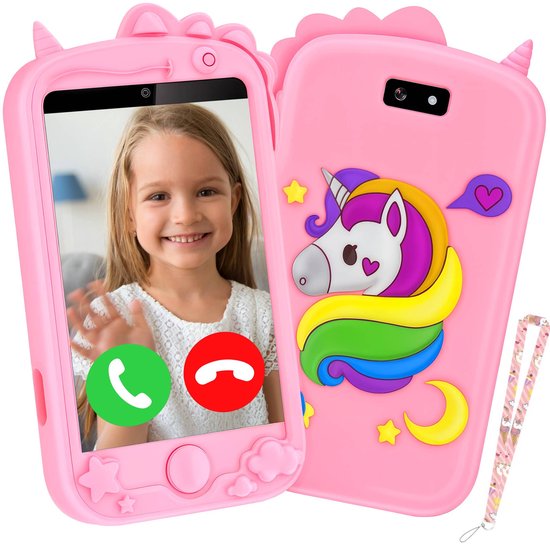 Silvergear Kids Smartphone met Videobelfunctie en GPS - Ouder Controle Functie - Kindertelefoon met Smartphonehoesje en Koord - Educatief en Interactief Speelgoed - Cadeau voor Meisjes - Reisspelletjes - GSM - 6, 7, 8, 9, 10, 11, 12+ Jaar - Roze
