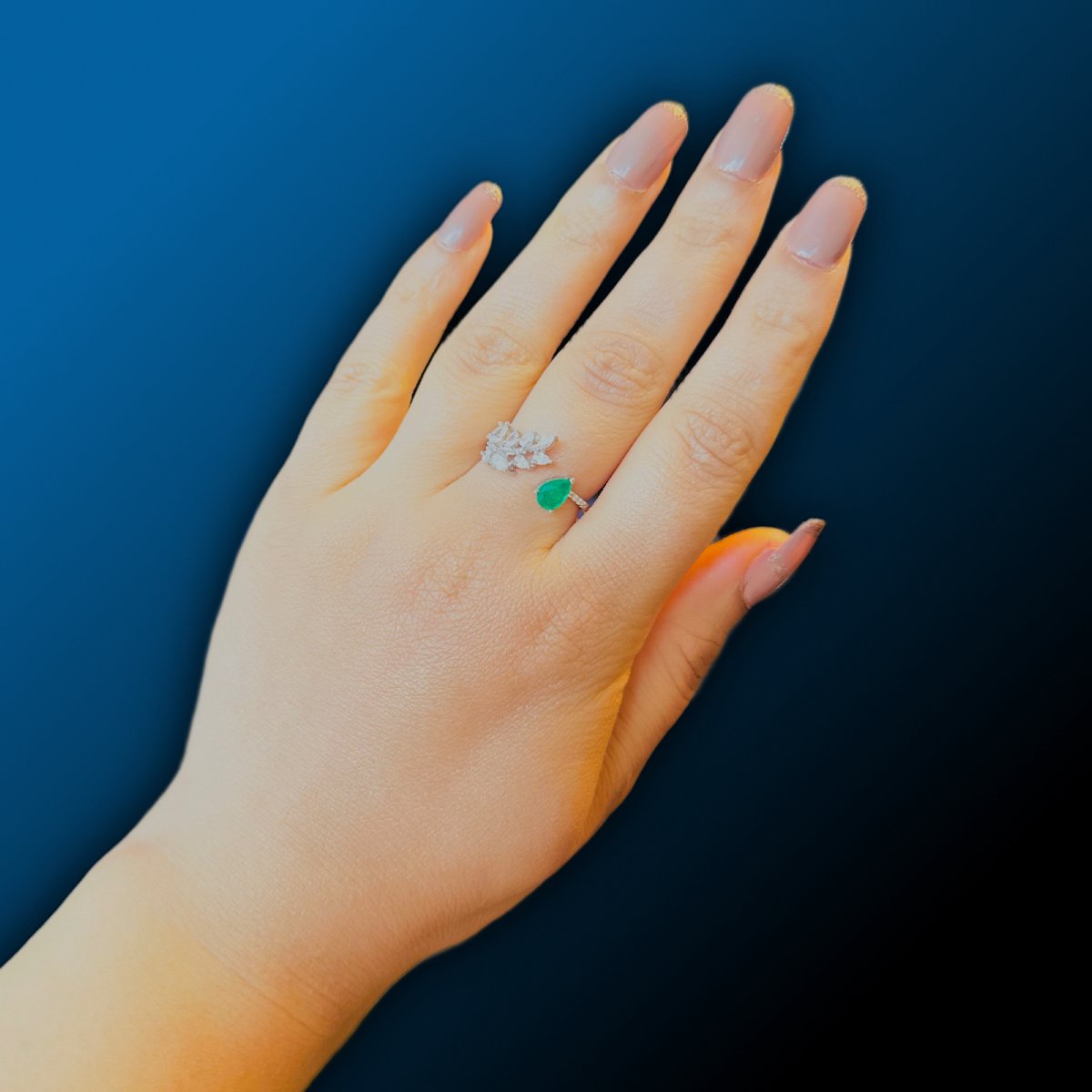 Zilveren 925 Ring Dames met Groene Traanvormige Zirkoon en Bladontwerp – Verstelbare Vrouwenring (20mm)