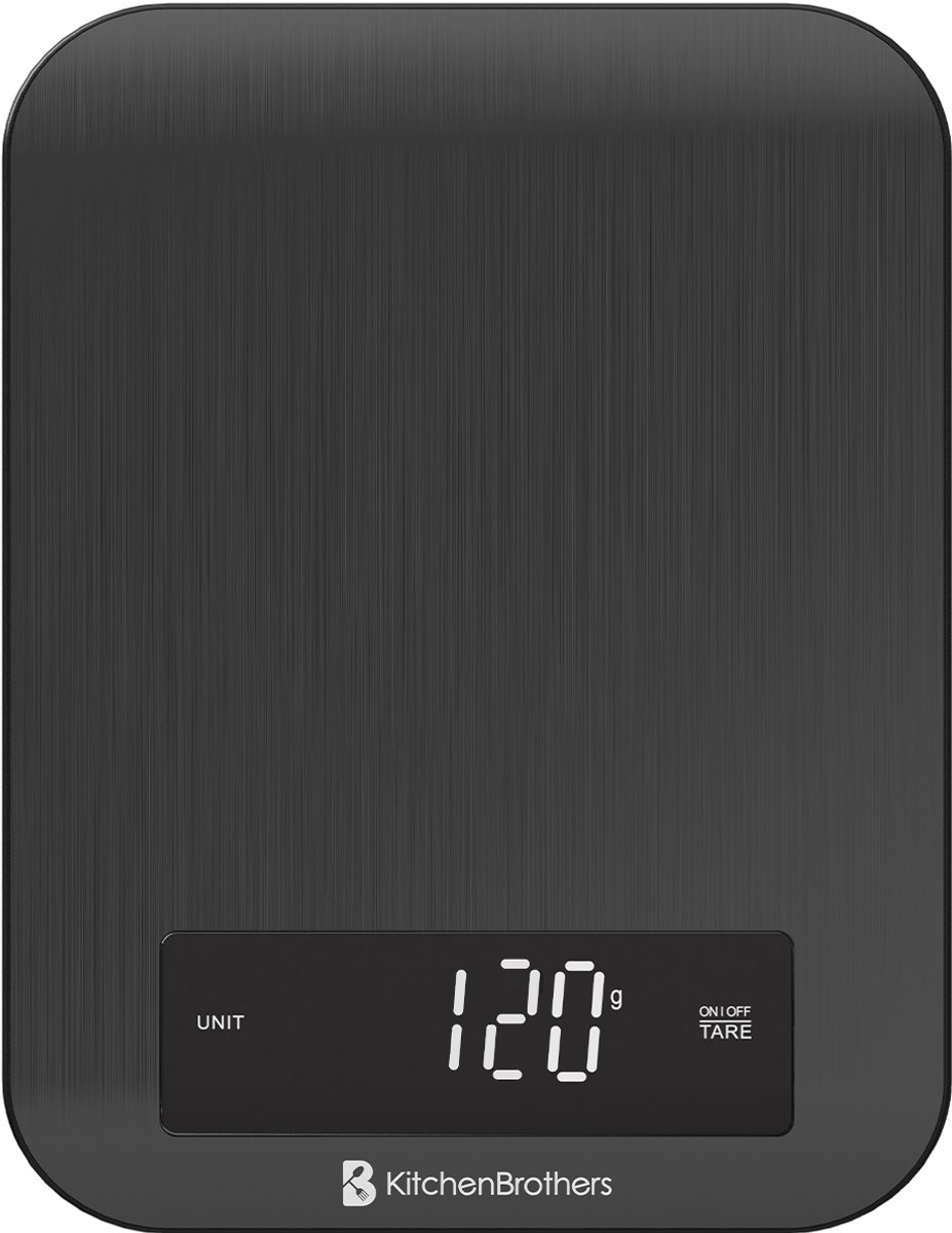 Bol.com KitchenBrothers Keukenweegschaal - Weegschaal Keuken - Digitaal - 1g tot 10kg - RVS/Gunmetal Black aanbieding